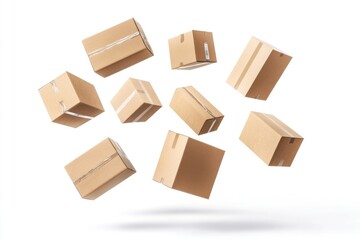 Delivery boxes background cardboard floating.