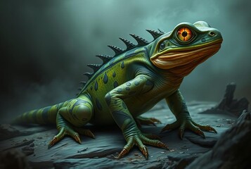 Fototapeta premium _ . Toxic Toad-Lizard A creature with the body of a lizard and t