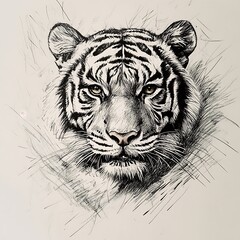 Fototapeta premium A close-up drawing of a white tiger's face.