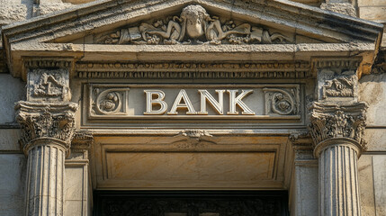 Obraz premium Bank sign on a building.