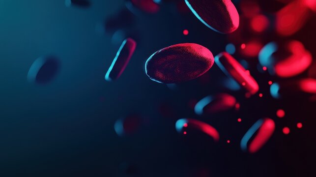 A stunning abstract visualization of floating ellipsoidal shapes glows against a gradient of deep blue and vibrant red. dynamic forms create depth, ideal for tech and digital art projects.