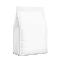 Realistic quad seal bag with flat bottom mockup. Vector illustration isolated on white background. Perfect for easy customisation and editing your graphics on a mockup. EPS10.  © realstockvector