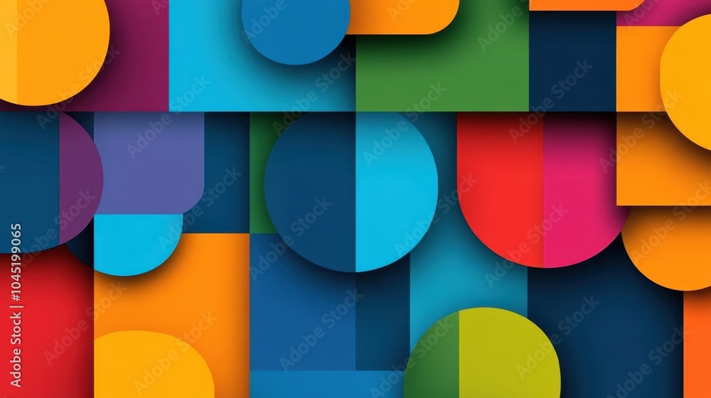 Poster abstract geometric pattern with vibrant colors and dynamic shapes, perfect for modern design.
