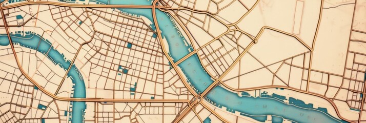 Obraz premium Vintage map of a city with a river running through it