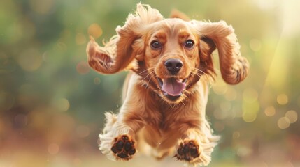 Obraz premium A happy cocker spaniel dog running towards the camera.