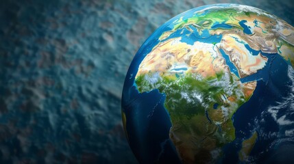 Fototapeta premium Earth continents map focus on detailed textures, Double exposure silhouette with geography, with copy space