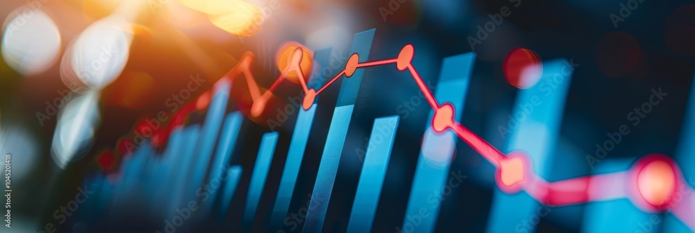 Poster abstract business chart with red line showing upward trend.