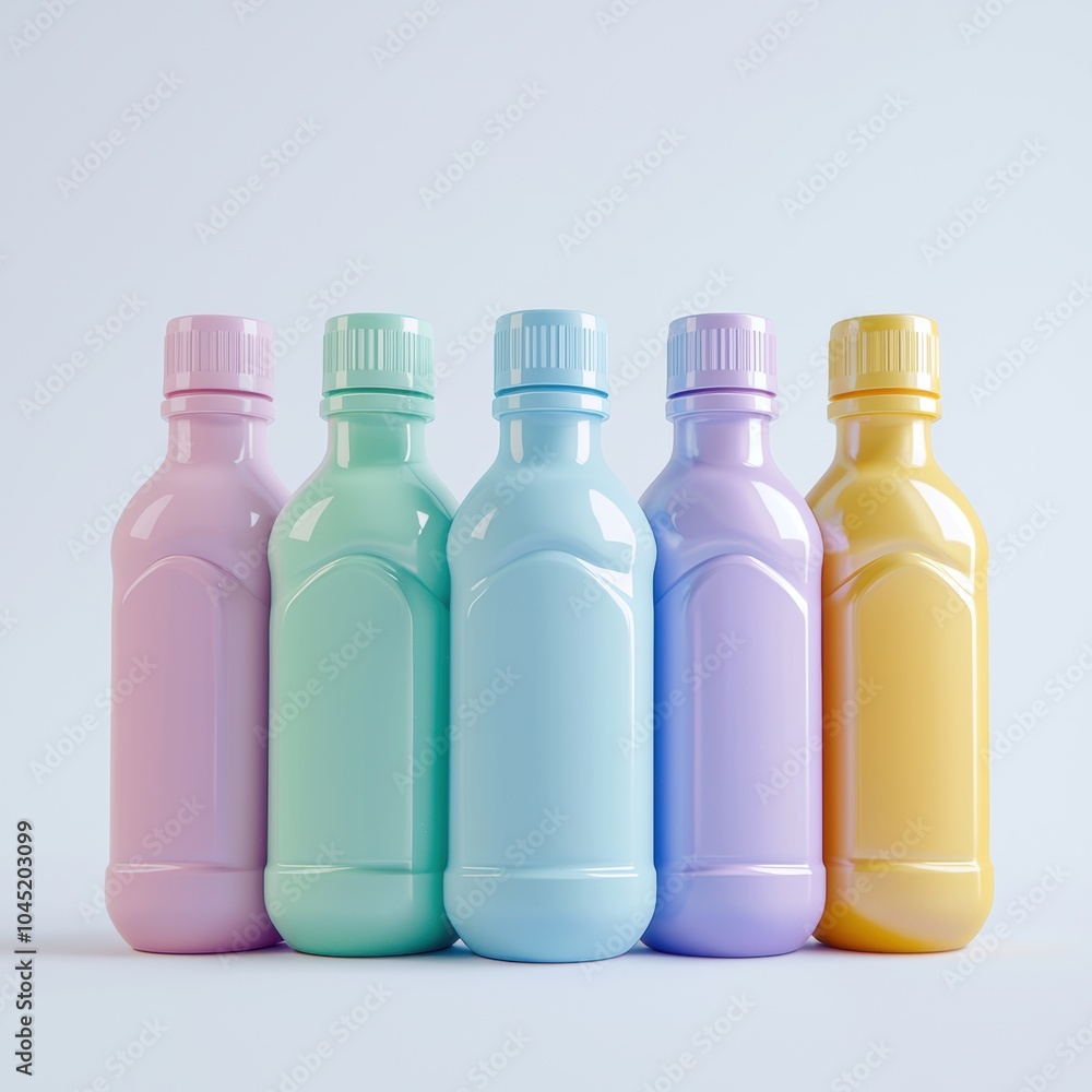 Poster a row of five bottles with different colors