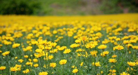 Fototapeta premium Bright yellow wildflower field background a field full of bright yellow wildflowers in bloom