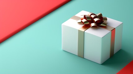 Obraz premium 3D Elegant Gift Box with Bow on Colorful Background. Christmas Theme.