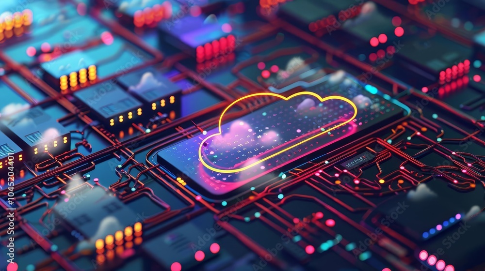 Poster abstract digital illustration of a cloud computing concept.