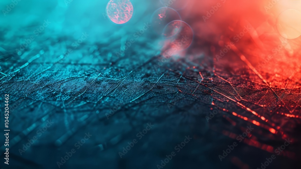 Poster abstract blue and red textured background with blurred bokeh light