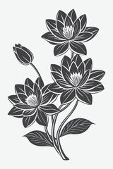 Obraz premium Water Lily Branch with Flowers Silhouette Vector Art for Creative Designs and Nature Inspired Projects