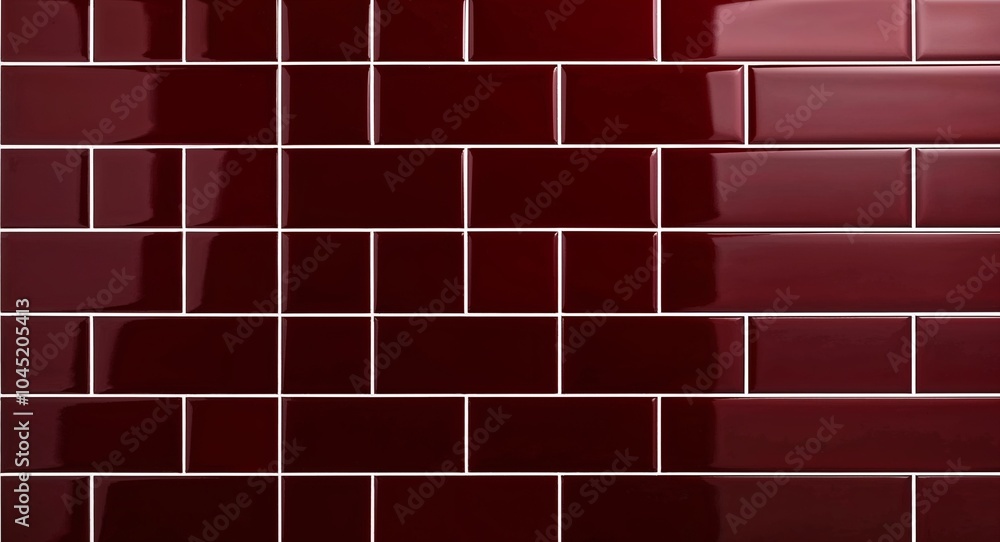 Poster glossy dark red tile wall background deep red tiles with a polished surface and grid lines