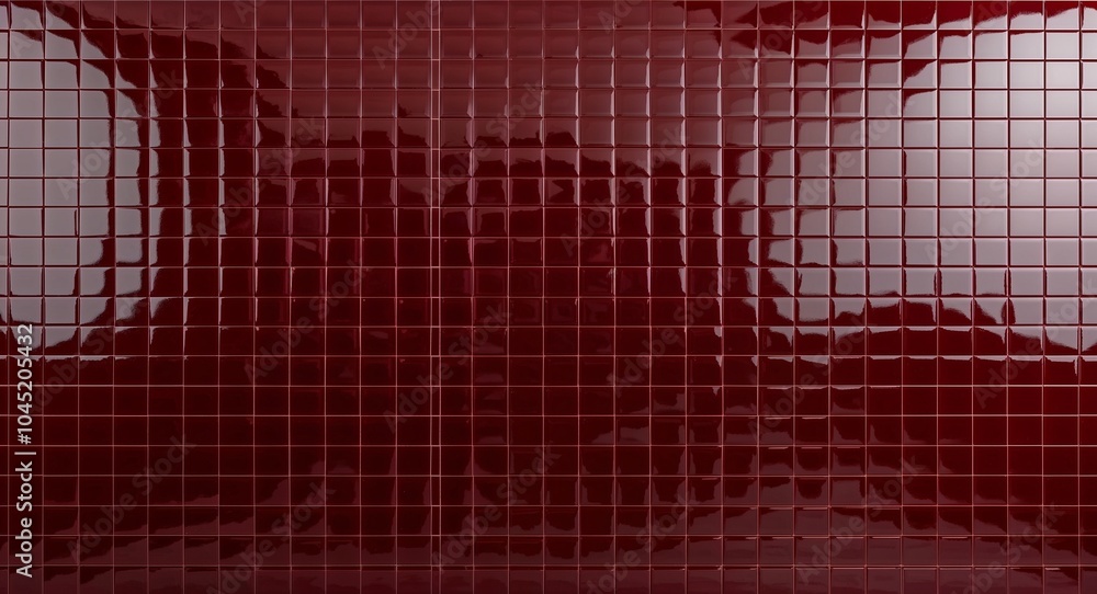 Aufkleber glossy dark red tile wall background deep red tiles with a polished surface and grid lines