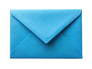 Blue envelope featuring a folded flap design, showcasing a clean and simple style. Ideal for communication, mail, and stationery concepts. Isolated on transparent background, png.