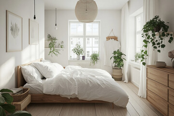 Scandinavian Bedroom with Wooden Accents Interior
