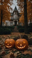 Obraz premium halloween, pumpkin, autumn, orange, holiday, lantern, face, october, scary, fall, decoration, vegetable, jack, carved, evil, horror, jack-o-lantern, celebration, season, spooky, symbol, isolated, smil