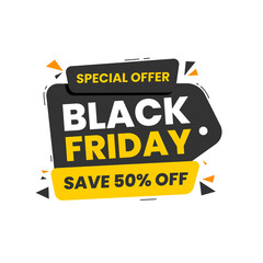Black friday banner design. Black friday special offer promotion banner. Discount banner for black friday sale. Social media banner, web banner, sale banner, sale badge