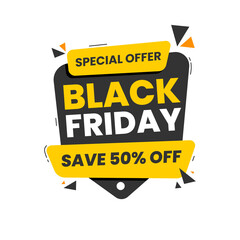 Black friday banner design. Black friday special offer promotion banner. Discount banner for black friday sale. Social media banner, web banner, sale banner, sale badge