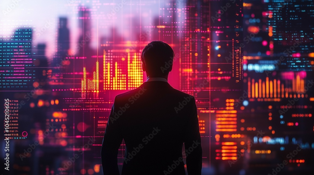 Poster digital projection of bar graph in business environment