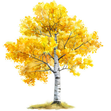 yellow watercolor tree on white background clip art preview