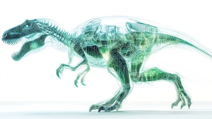 creative illustration of a dinosaur surrounded by a halo of quantum particles