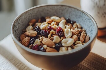 Fototapeta premium A bowl of mixed nuts and raisins