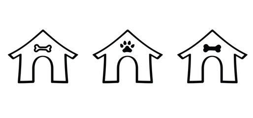 Cartoon dog kennel or doghouse. Dog house line pattern. Dog house for in the garden. Bone, dogs legs sign. dog leg icon. Line pattern