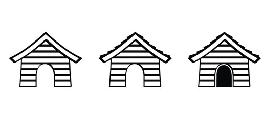 Cartoon dog kennel or doghouse. Dog house line pattern. Dog house for in the garden. Bone, dogs legs sign. dog leg icon. Line pattern