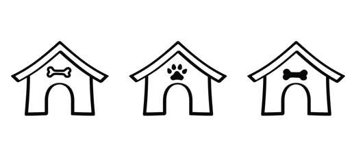 Cartoon dog kennel or doghouse. Dog house line pattern. Dog house for in the garden. Bone, dogs legs sign. dog leg icon. Line pattern