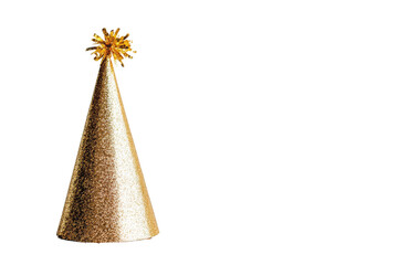 Fototapeta premium Golden glitter party hat on transparent background