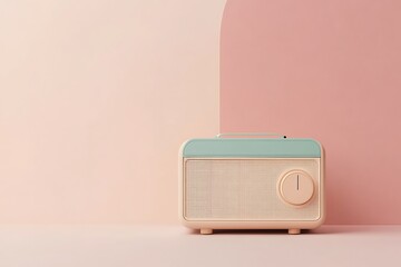  Antilo radio illustration design, 80s and 90s, retro colors on pastel green pink neon light background, copy space design 