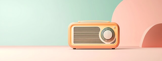  Antilo radio illustration design, 80s and 90s, retro colors on pastel green pink neon light background, copy space design 