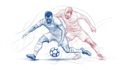 Obraz premium Pencil sketch outline of football players are fighting for the ball
