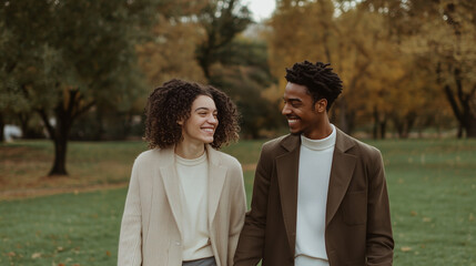 Happy LGBTQ Couple Walking in Park Holding Hands Portrait
