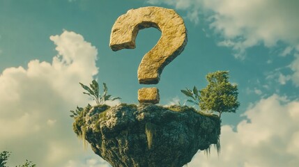 Mysterious Question Mark on Floating Island Landscape