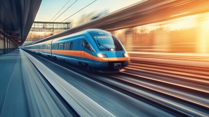 Fast Train in Motion at Sunset with Blurred Background