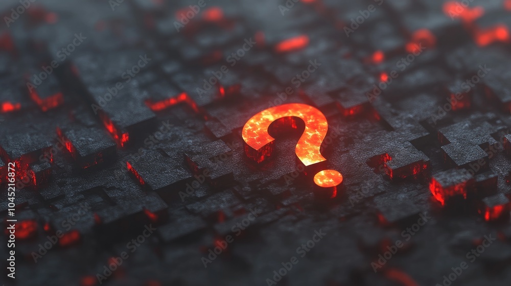 Poster glowing question mark on abstract textured background