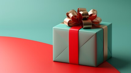 Fototapeta premium 3D Stylish Gift Box with Elegant Ribbon Decoration. Christmas Theme.