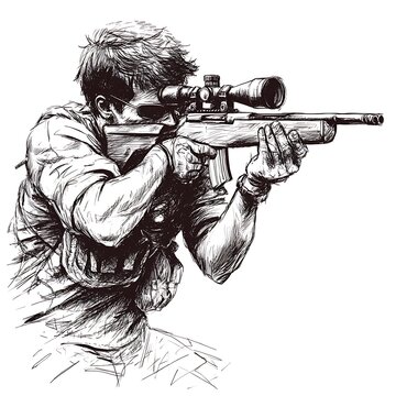 recommend clip art: A man with a rifle in a shooting position.