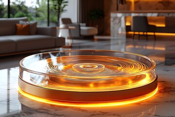 Obraz premium Elegant modern living room with stylish glass table and ambient lighting