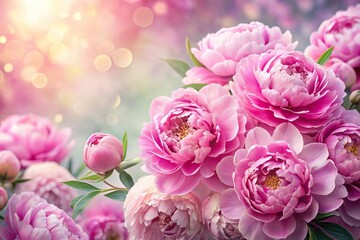 Fototapeta premium Floral background with pink peonies wallpaper background featuring Depth of Field effect