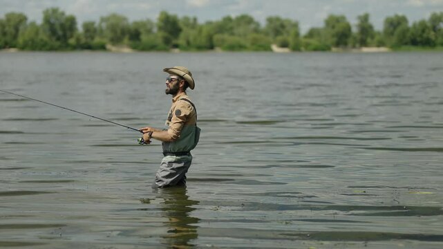 Fisher pilling perch . Angler ultralight catching pike	