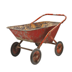 Old red wheelbarrow, white isolate background