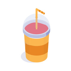 Refreshing cold drink with a straw isometric vector