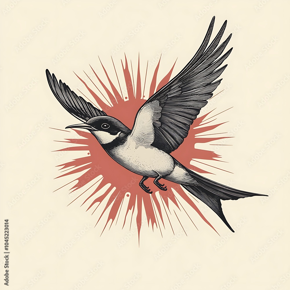 Poster A stylized black and white bird with red splash in the background.