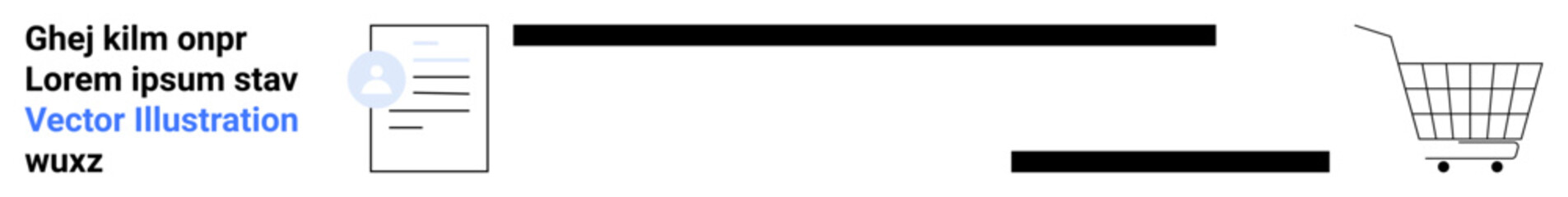 A document icon and a shopping cart with text blocks serve as a visual aid. Ideal for e-commerce, online shopping, business communication, web design, digital marketing. Banner for landing page