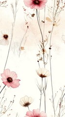 Soft Pink Watercolor Cosmos Floral Art
