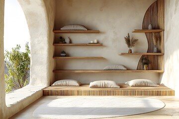 Minimalist boho living room with natural textures and earthy tones